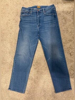 MOTHER Straight-Leg Jeans in Medium Blue Wash